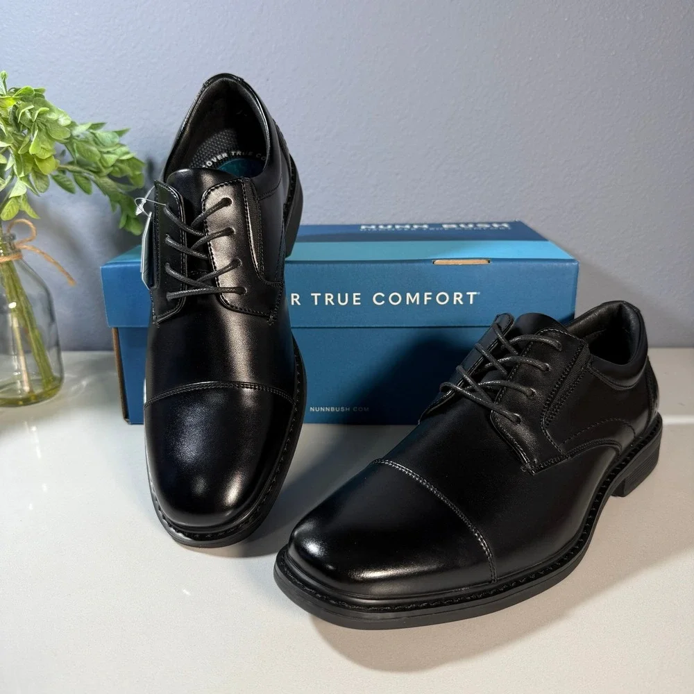 Nunn Bush Cap Toe Oxford Mens Black Lace Up Dress Shoes‎ Size 10